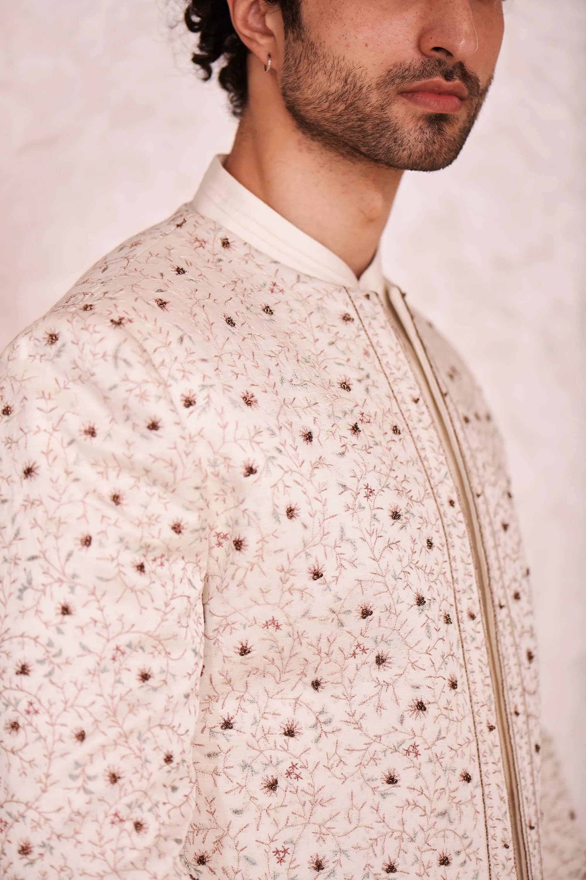 Ivory Short Jacket With Kurta And Trouser