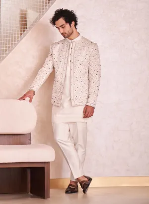 Ivory Short Jacket With Kurta And Trouser