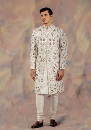 Ivory White Embroidered Sherwani Set