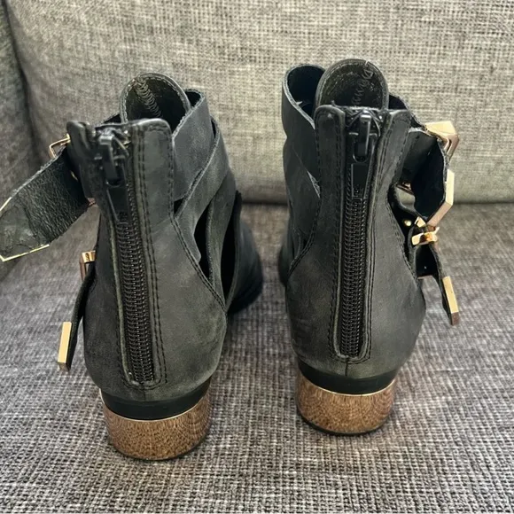 Jeffrey Campbell x Vintage Everly Charcoal Leather Strappy Ankle Boots 6.5