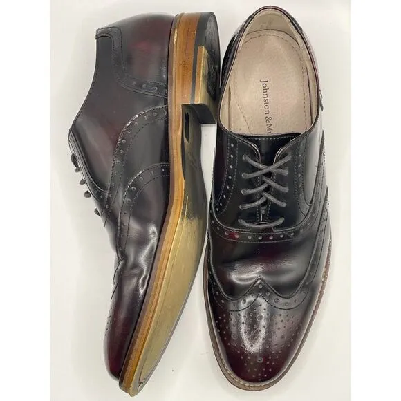 JOHNSTON &amp; MURPHY Men's Wingtip Oxford Dress Shoes Size 8M Burgundy MSRP $155