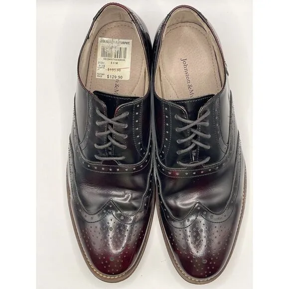 JOHNSTON &amp; MURPHY Men's Wingtip Oxford Dress Shoes Size 8M Burgundy MSRP $155