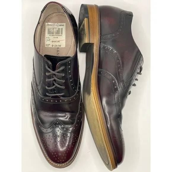 JOHNSTON &amp; MURPHY Men's Wingtip Oxford Dress Shoes Size 8M Burgundy MSRP $155