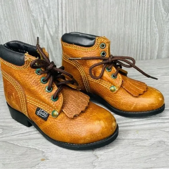 Justin boots kid cowboy western boots size 7 leather lace up cowboy boots