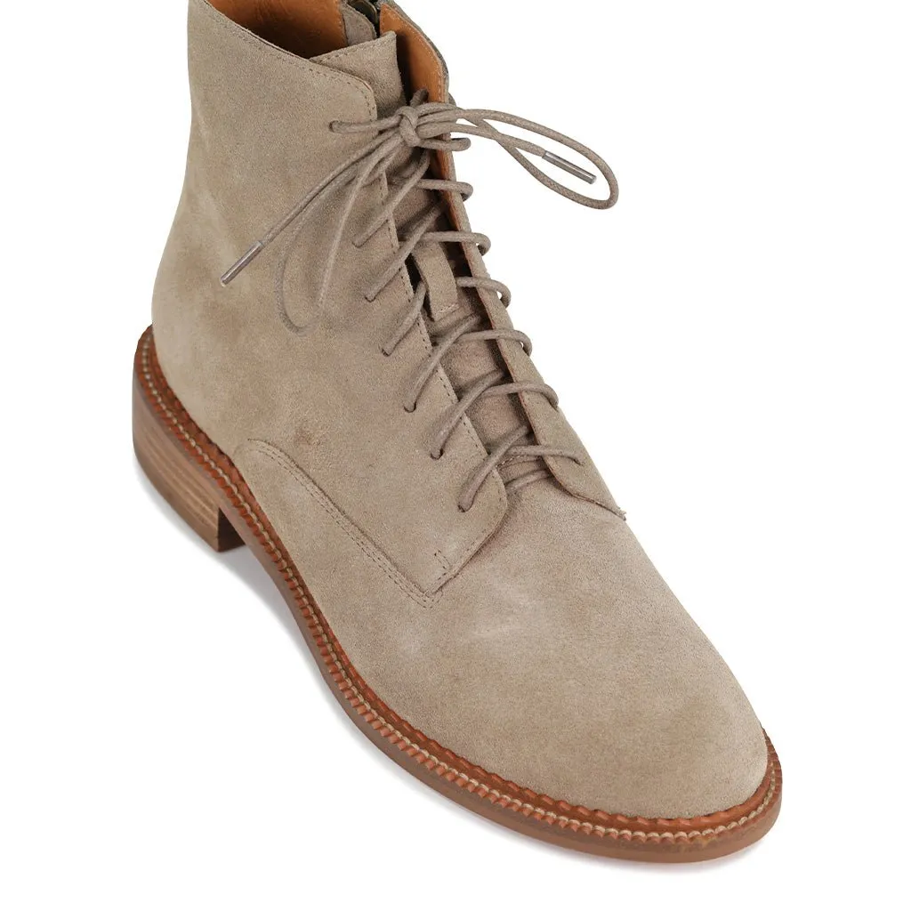 KARMA LEATHER SUEDE LACE-UP ANKLE BOOTS
