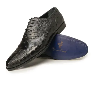 Kashani Black Ostrich Quill / Leg Oxford Dress Shoes