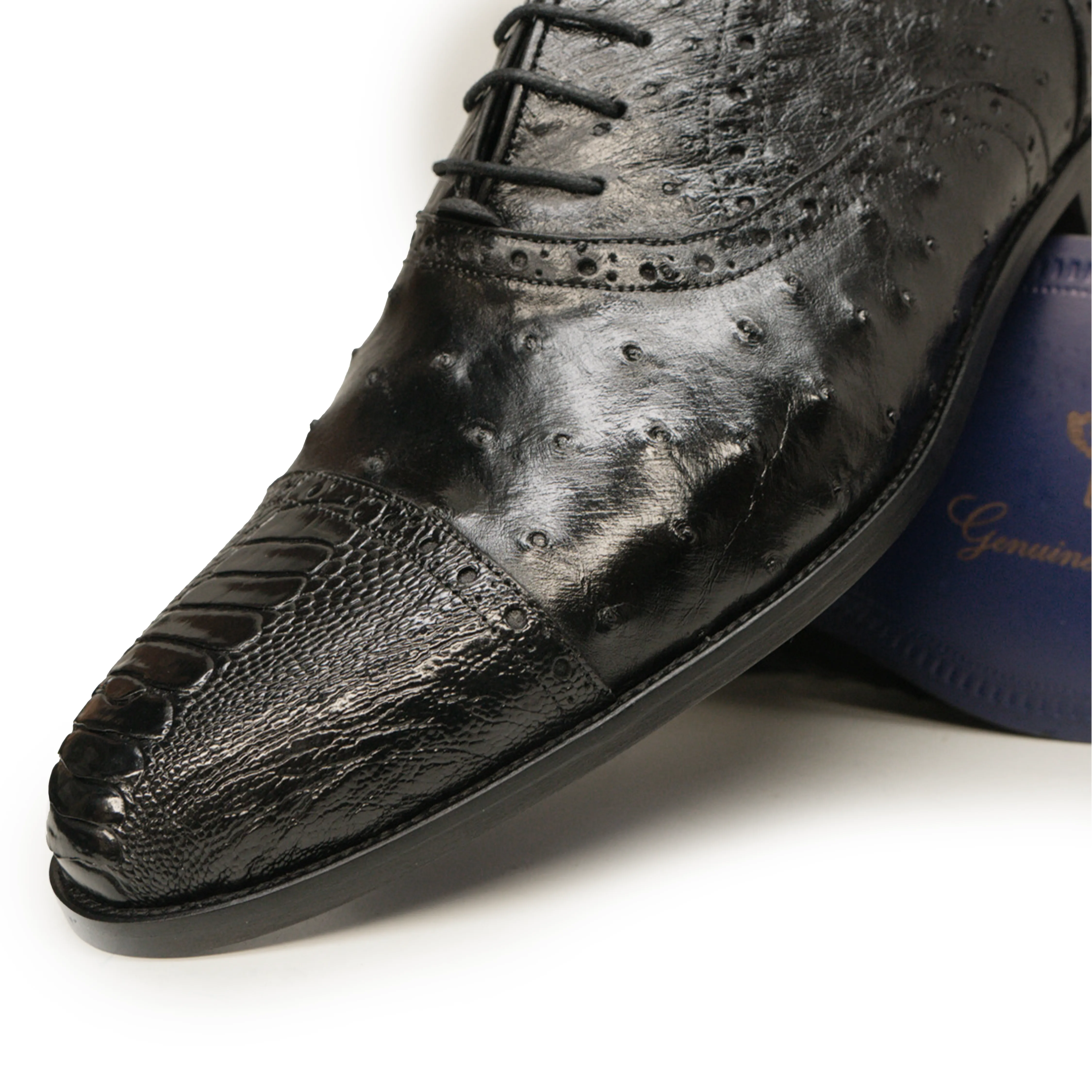 Kashani Black Ostrich Quill / Leg Oxford Dress Shoes