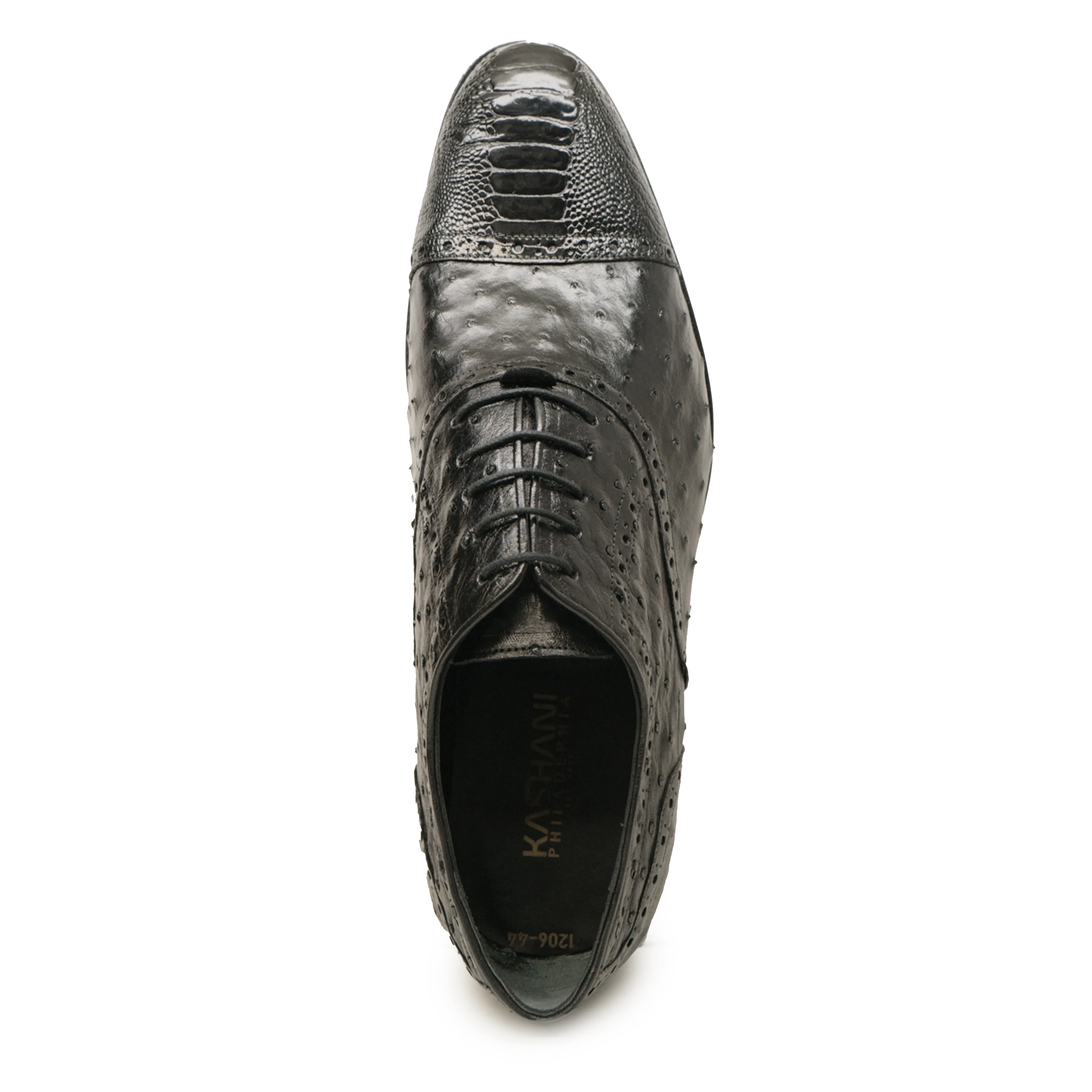 Kashani Black Ostrich Quill / Leg Oxford Dress Shoes