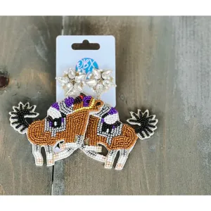 Kentucky Derby Riding Horse Seed Beaded Earrings