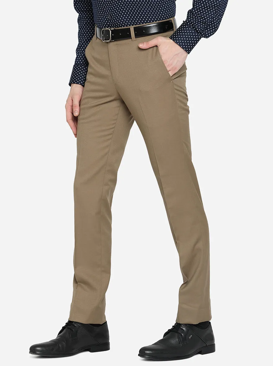 Khaki Solid Slim Fit Formal Trouser | Metal
