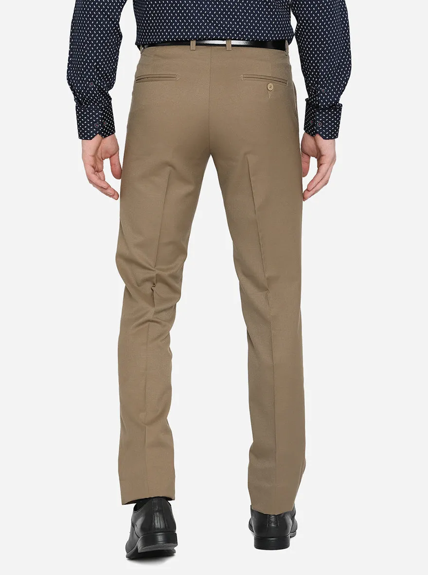 Khaki Solid Slim Fit Formal Trouser | Metal