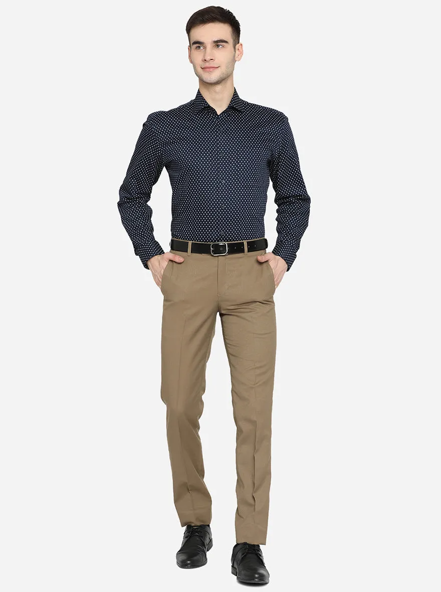 Khaki Solid Slim Fit Formal Trouser | Metal