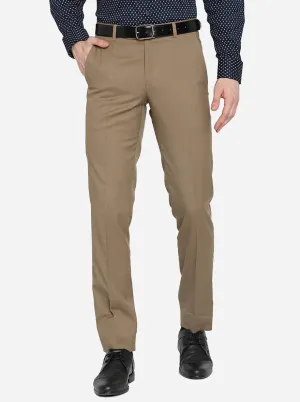 Khaki Solid Slim Fit Formal Trouser | Metal