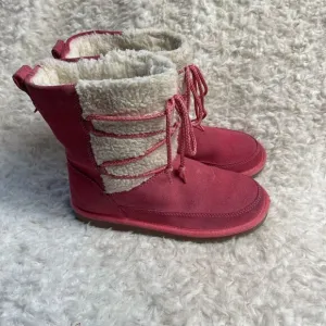 Kookaburra by UGG leather pink Girl winter boots beige fur lace up accent SZ3