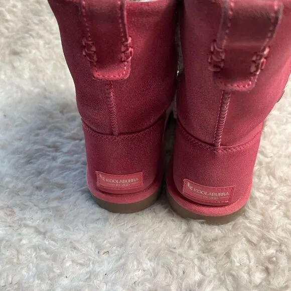 Kookaburra by UGG leather pink Girl winter boots beige fur lace up accent SZ3