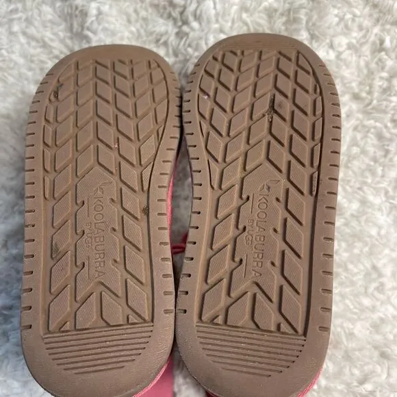 Kookaburra by UGG leather pink Girl winter boots beige fur lace up accent SZ3