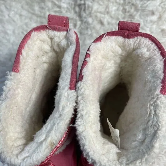 Kookaburra by UGG leather pink Girl winter boots beige fur lace up accent SZ3