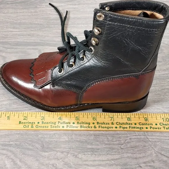 Laredo Kiltie Boots Roper Leather Packer Lace Up Western Girl's Size 4.5 M India