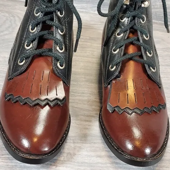Laredo Kiltie Boots Roper Leather Packer Lace Up Western Girl's Size 4.5 M India