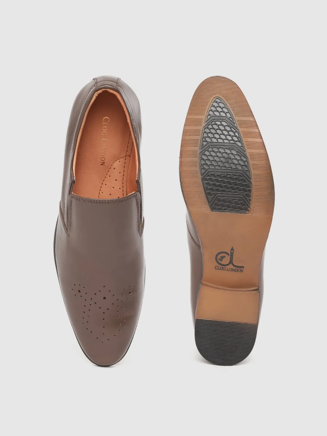 Leather Brogue Slip On Shoes