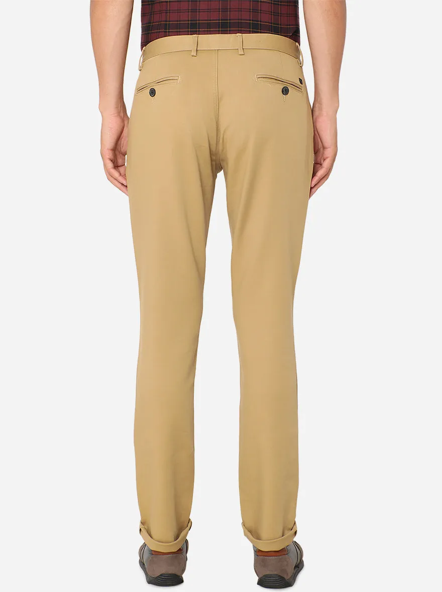 Light Khaki Solid Uno Fit Casual Trouser | JadeBlue
