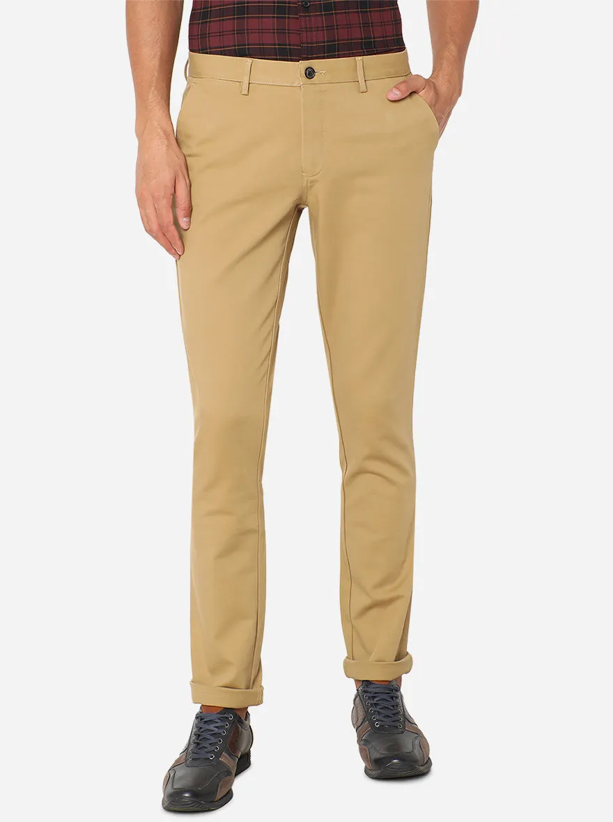 Light Khaki Solid Uno Fit Casual Trouser | JadeBlue
