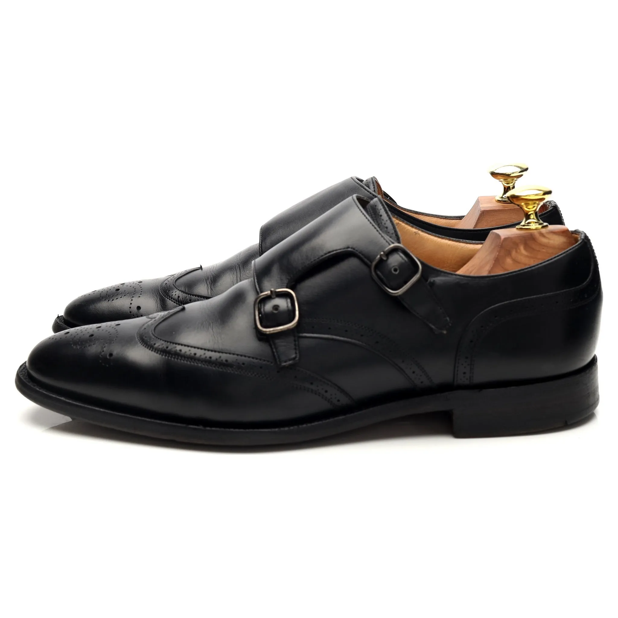 'Longford' Black Leather Double Monk Strap Brogues UK 7 F