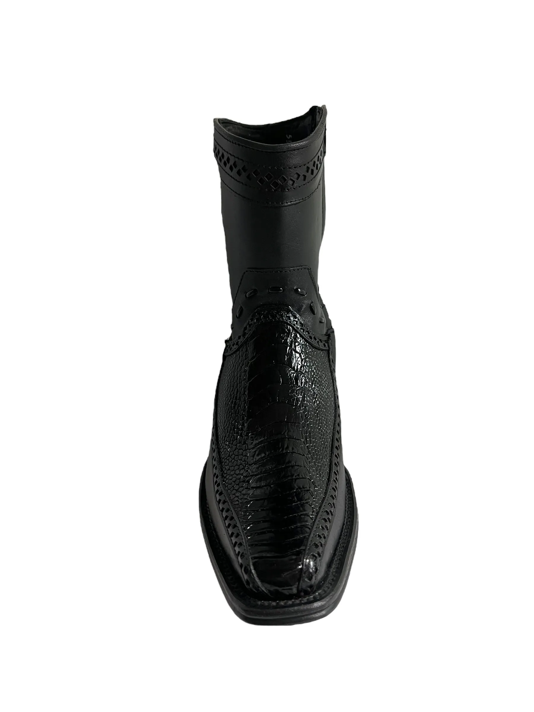Los Altos Ankle Boot Ostrich Leg And Deer European Square Toe Black - 76BF0505