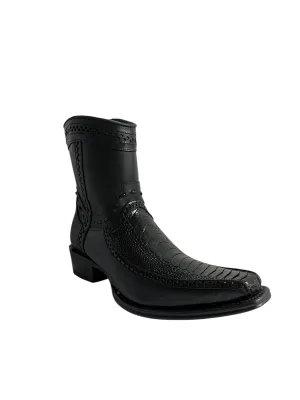 Los Altos Ankle Boot Ostrich Leg And Deer European Square Toe Black - 76BF0505