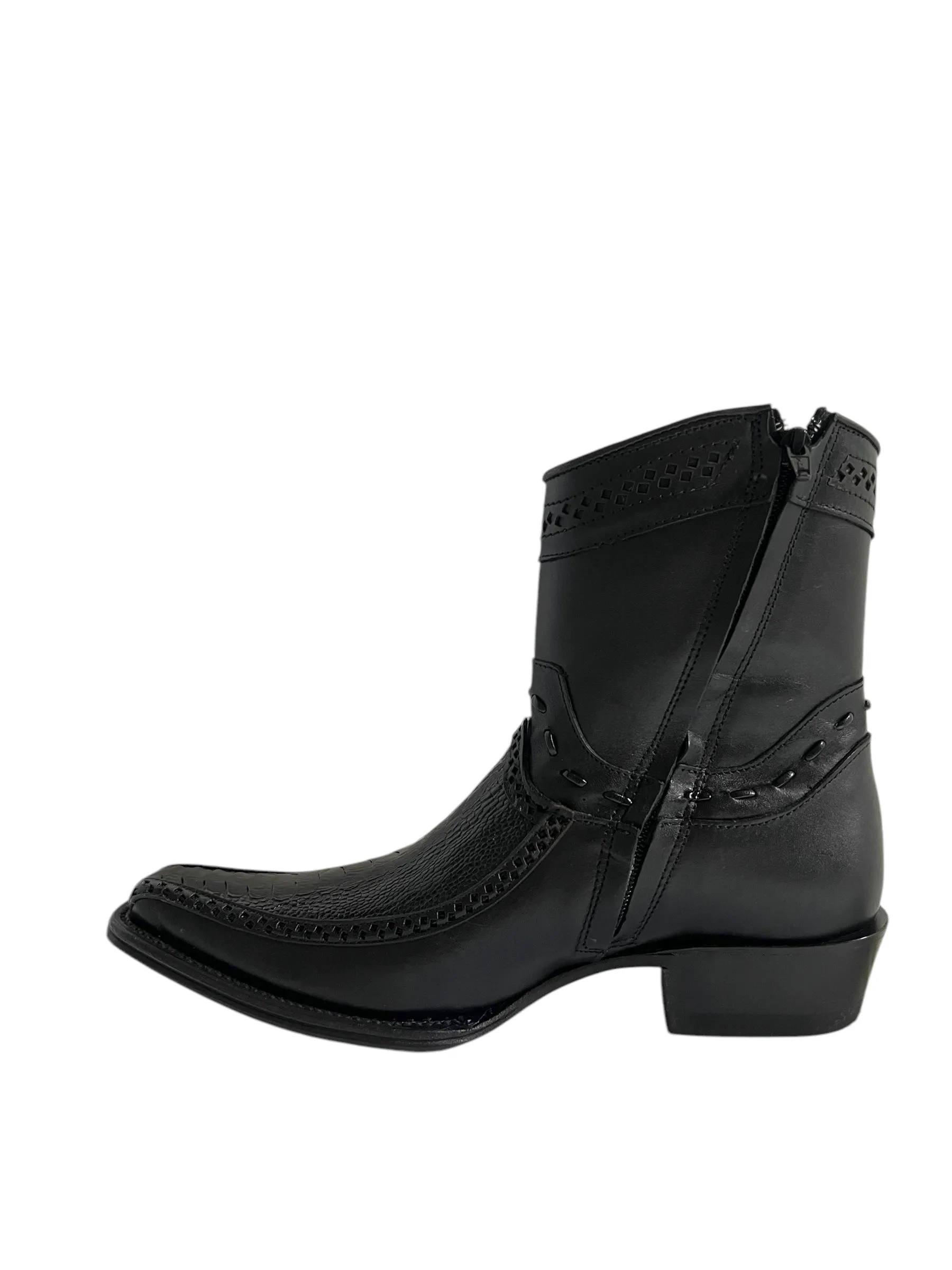 Los Altos Ankle Boot Ostrich Leg And Deer European Square Toe Black - 76BF0505