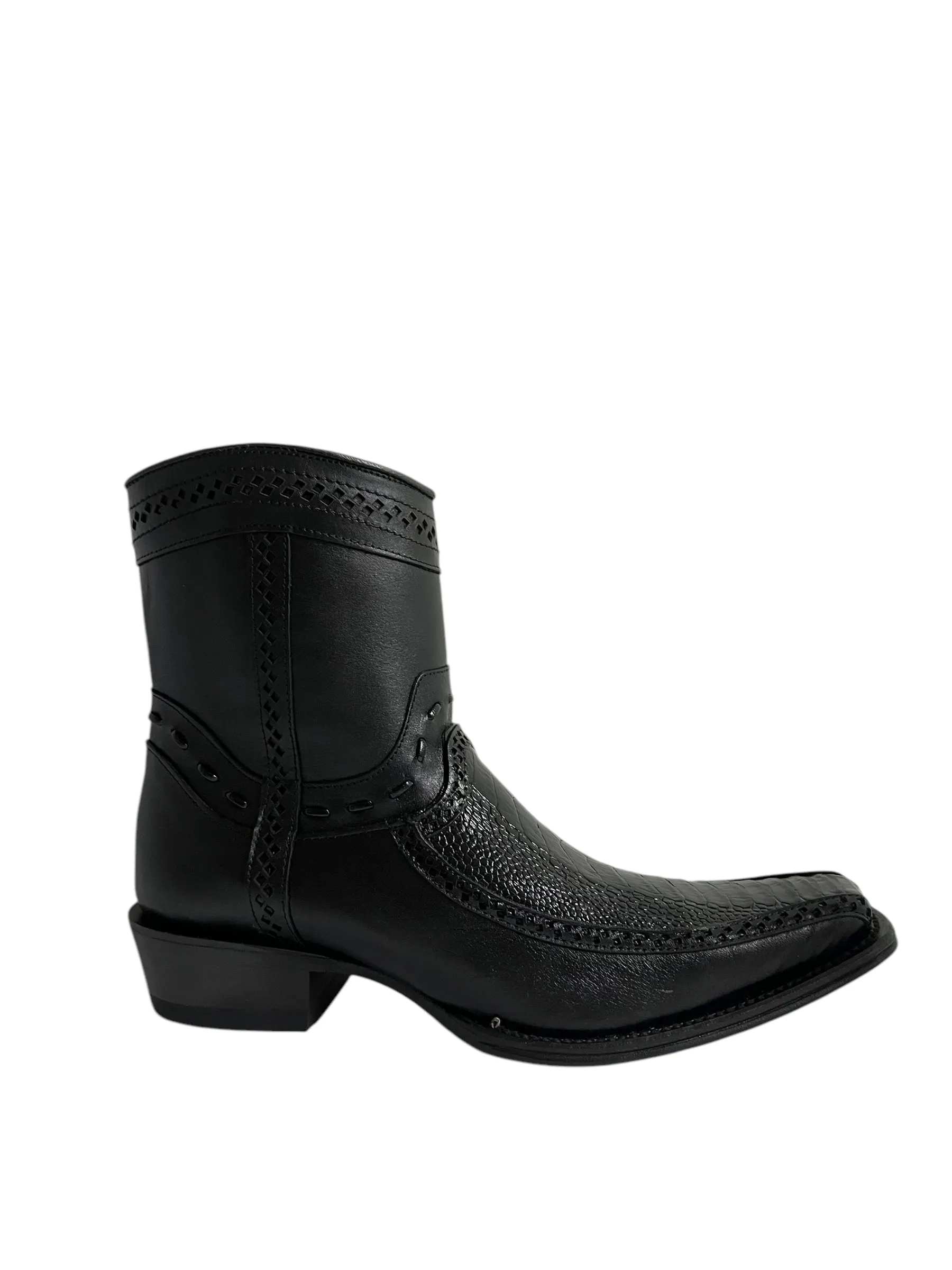 Los Altos Ankle Boot Ostrich Leg And Deer European Square Toe Black - 76BF0505