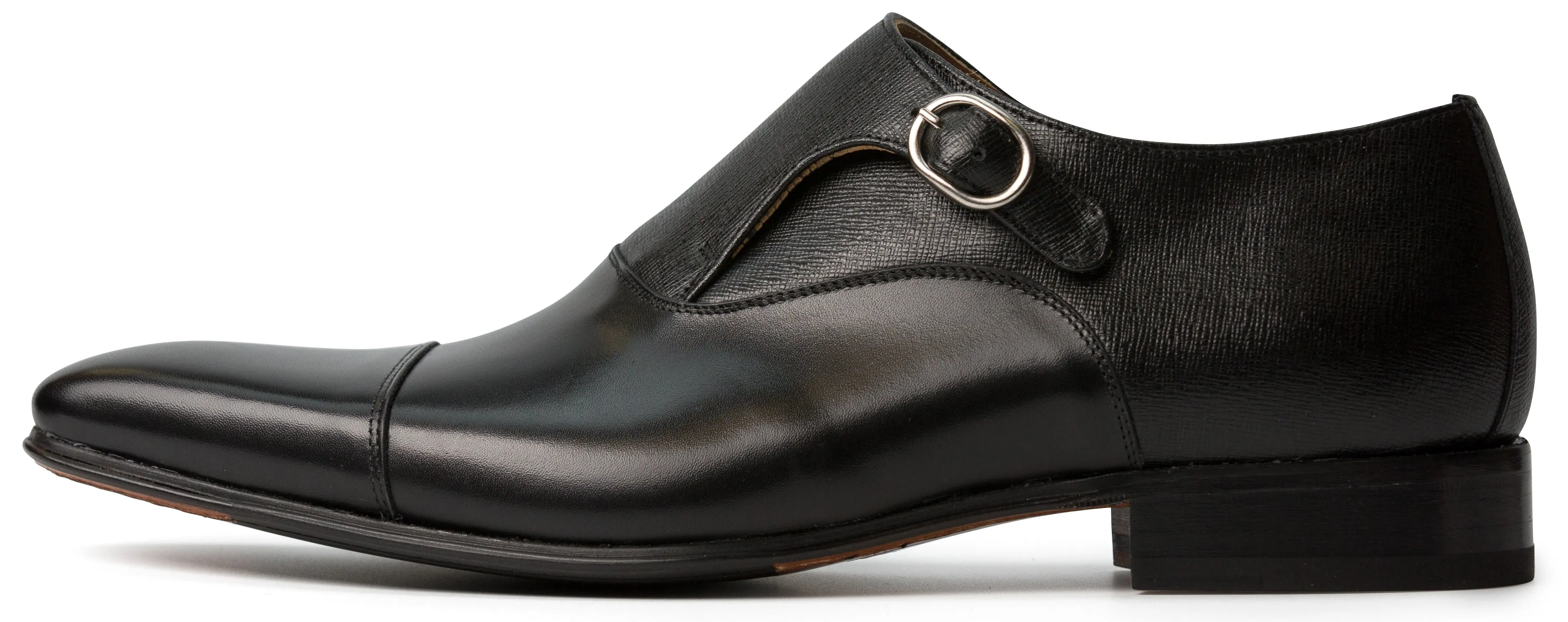 Luciana Black Leather Two Tone Single Monk Strap Dress Shoe 7538