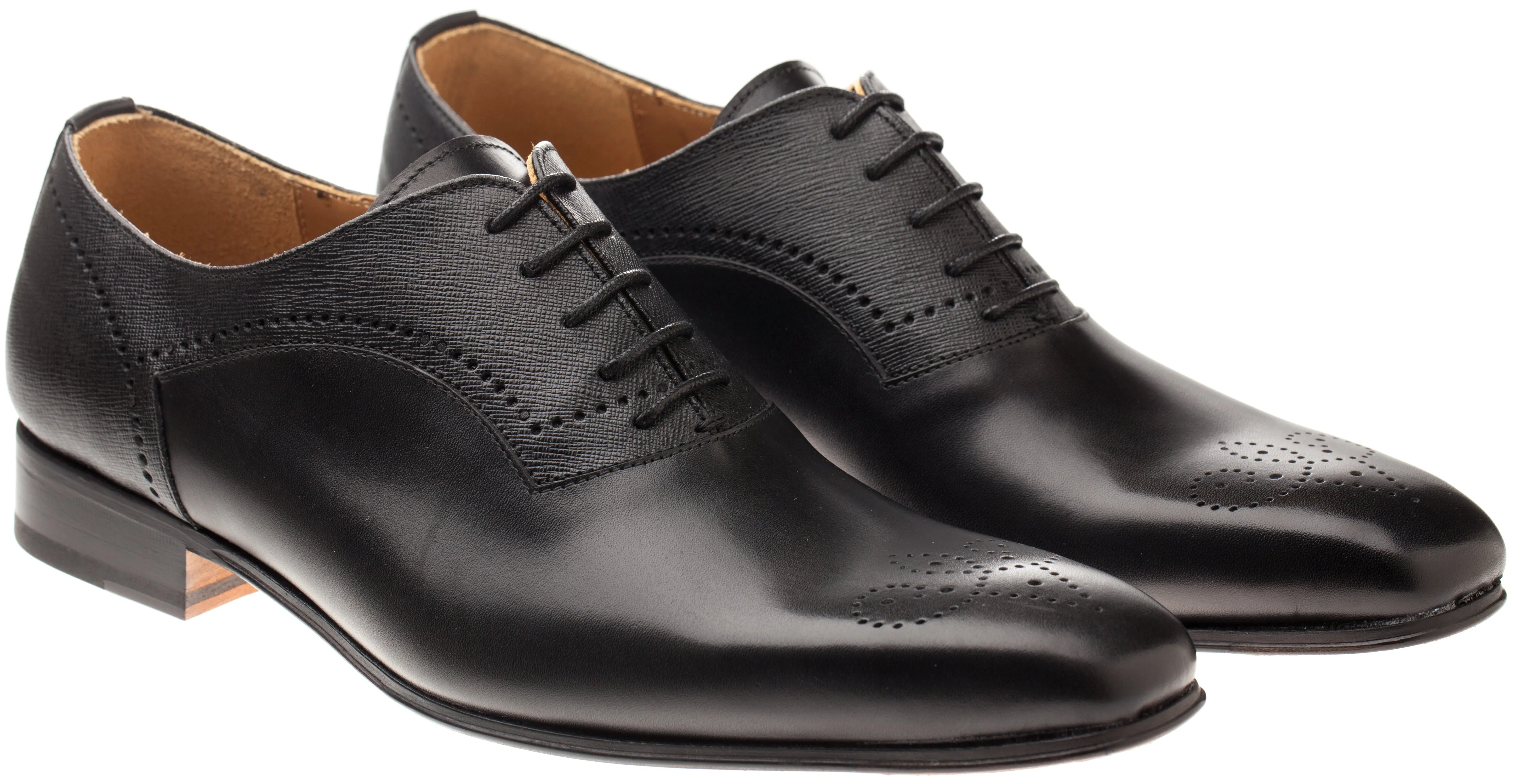 Luciana Men's Black Leather Plain Toe Medallion Dress Shoe 7498