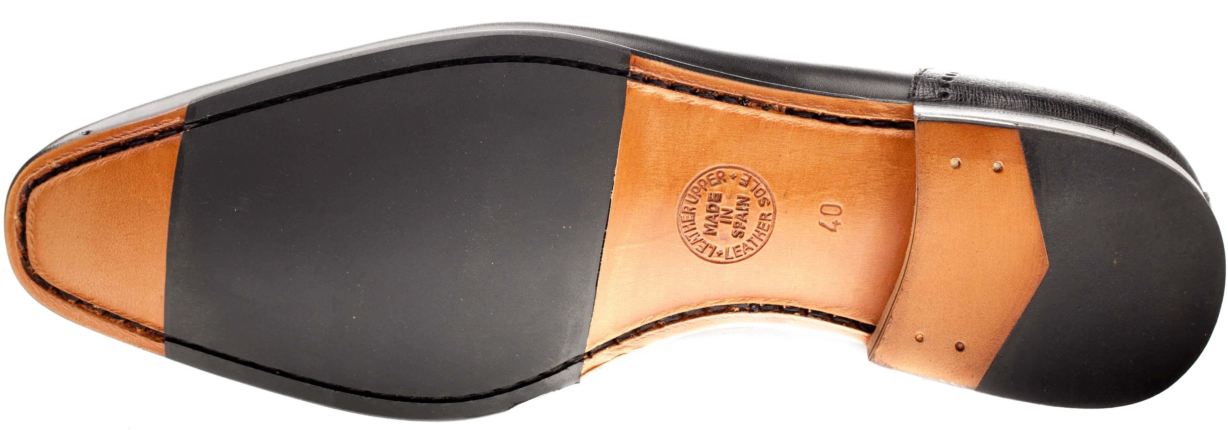 Luciana Men's Black Leather Plain Toe Medallion Dress Shoe 7498