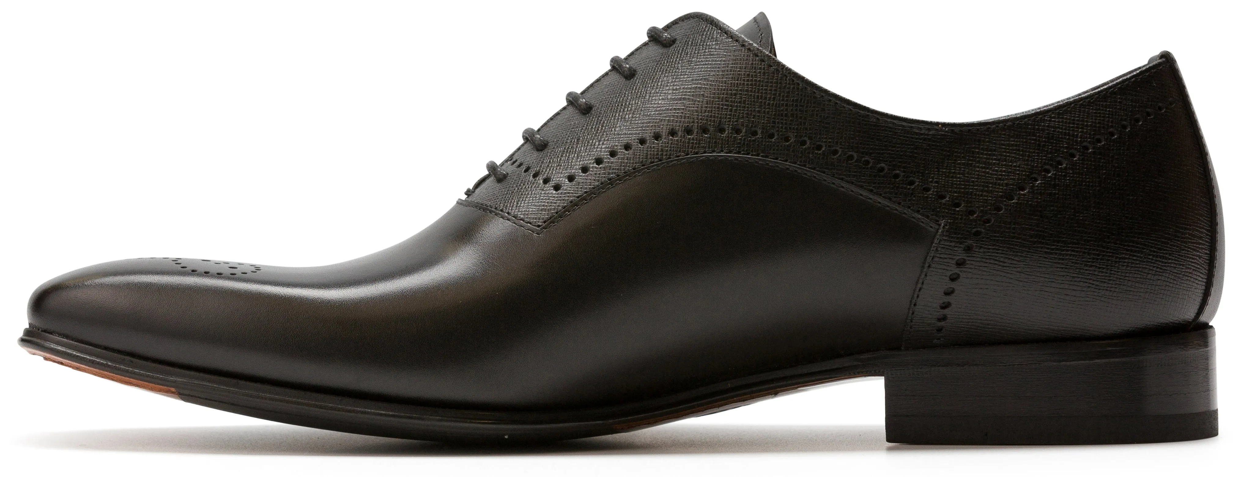 Luciana Men's Black Leather Plain Toe Medallion Dress Shoe 7498