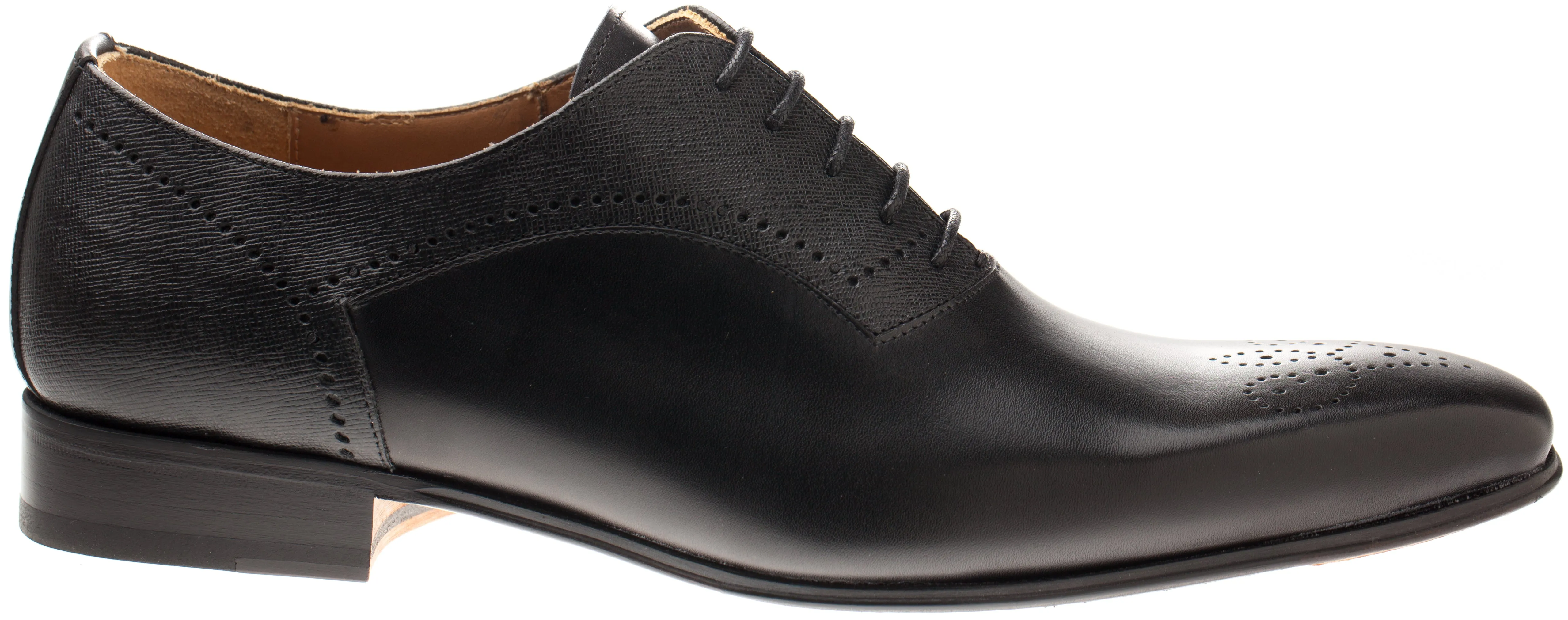 Luciana Men's Black Leather Plain Toe Medallion Dress Shoe 7498