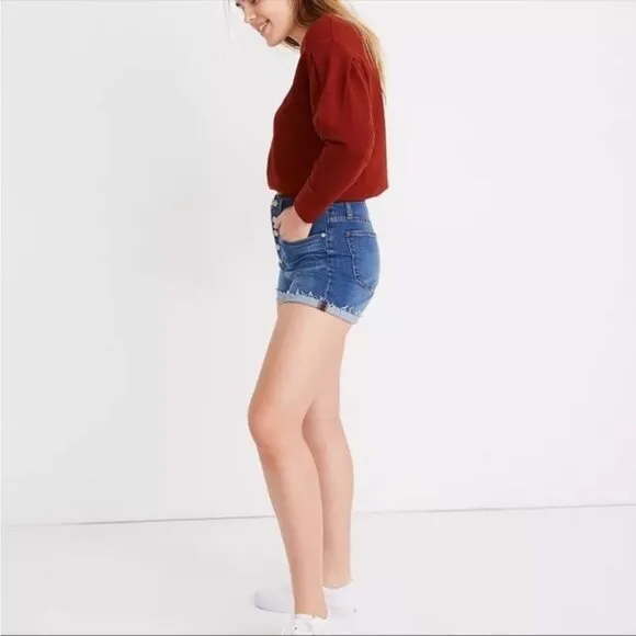 Madewell High-Rise Denim Shorts in Derby Wash Button-Front Edition 25