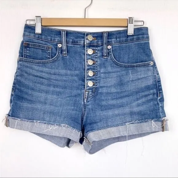 Madewell High-Rise Denim Shorts in Derby Wash Button-Front Edition 25