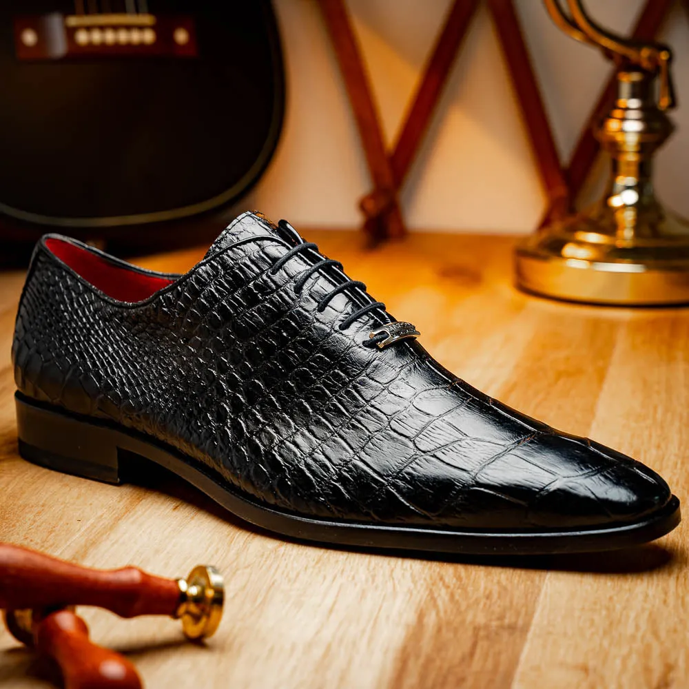 Marco Di Milano Bono in Black Alligator Oxford Shoes