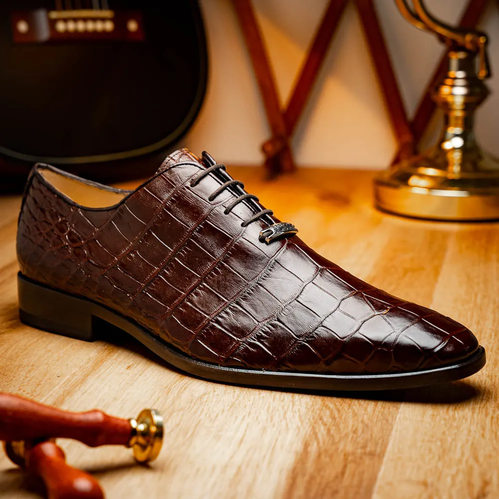 Marco Di Milano Bono in Brown Alligator Oxford Shoes