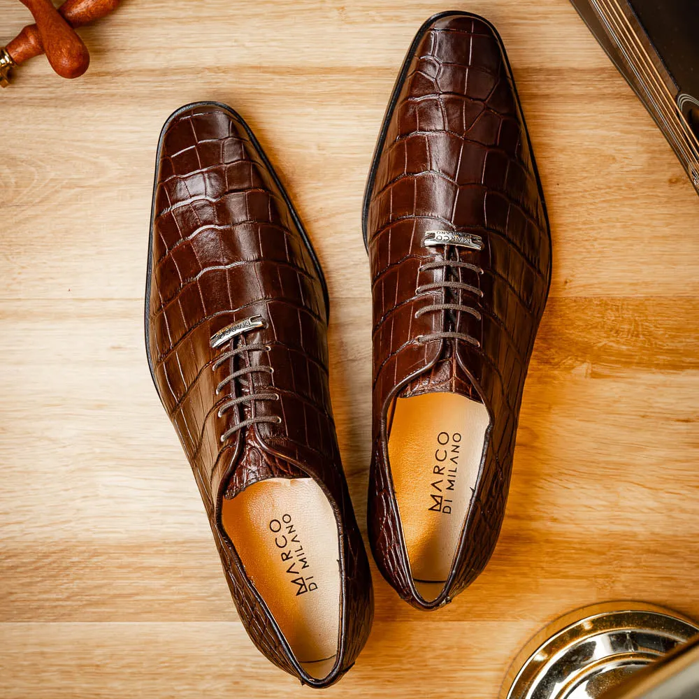 Marco Di Milano Bono in Brown Alligator Oxford Shoes