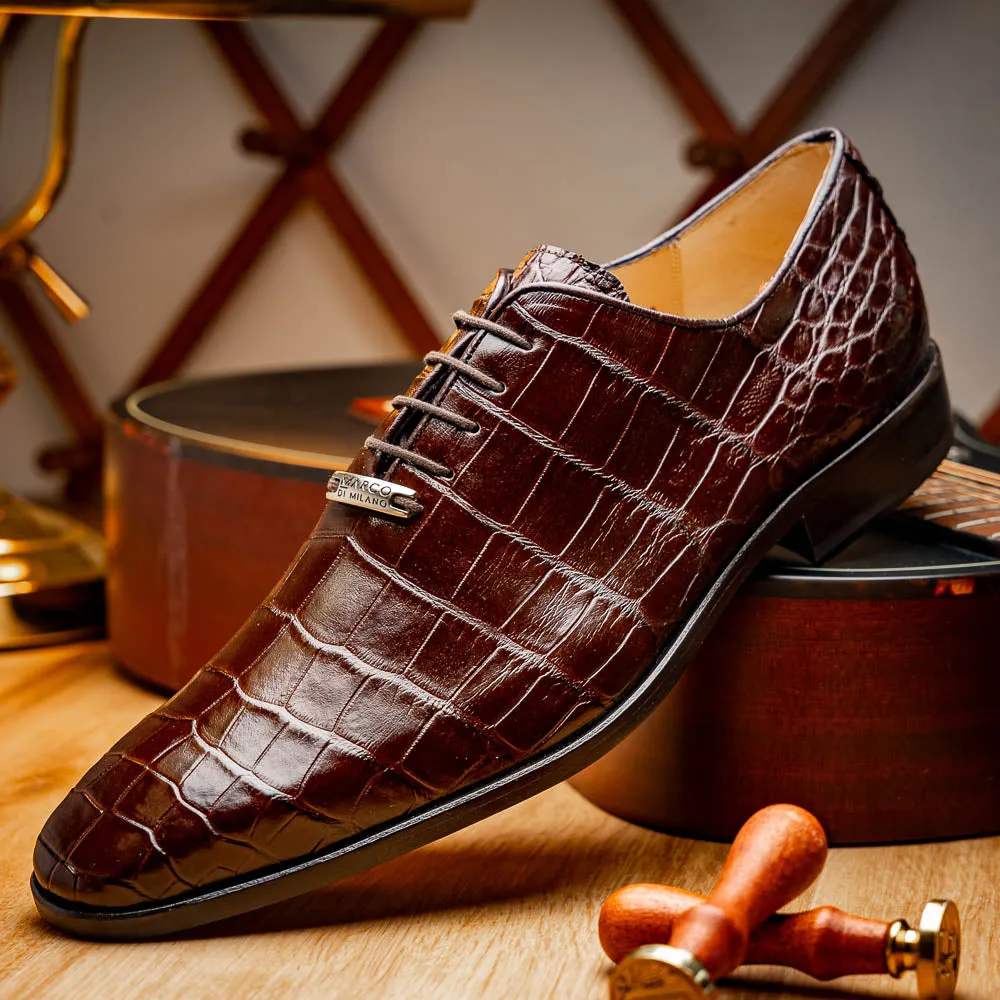 Marco Di Milano Bono in Brown Alligator Oxford Shoes