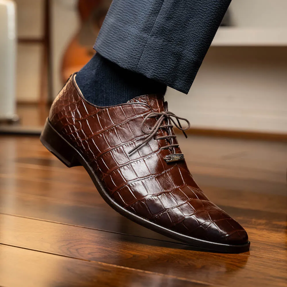 Marco Di Milano Bono in Brown Alligator Oxford Shoes