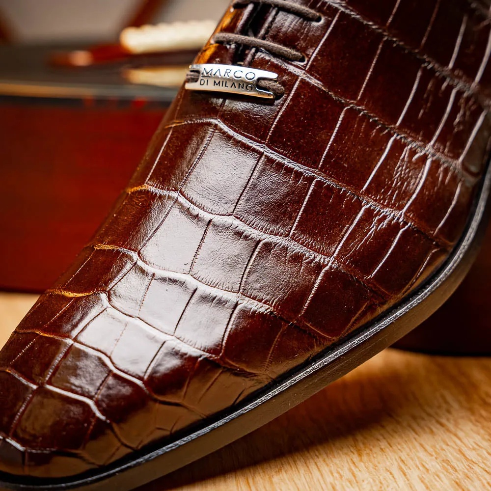 Marco Di Milano Bono in Brown Alligator Oxford Shoes