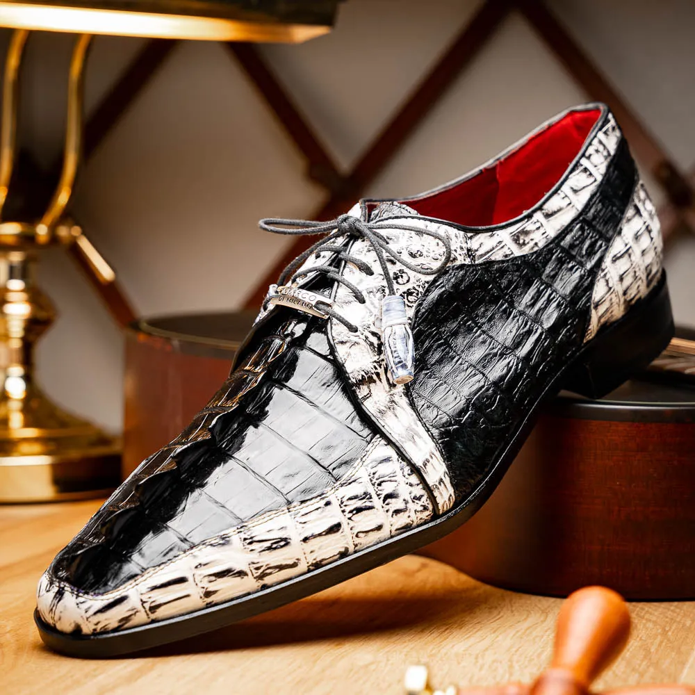 Marco Di Milano Caribe Black / Newspaper Caiman Crocodile Tail Dress Shoes