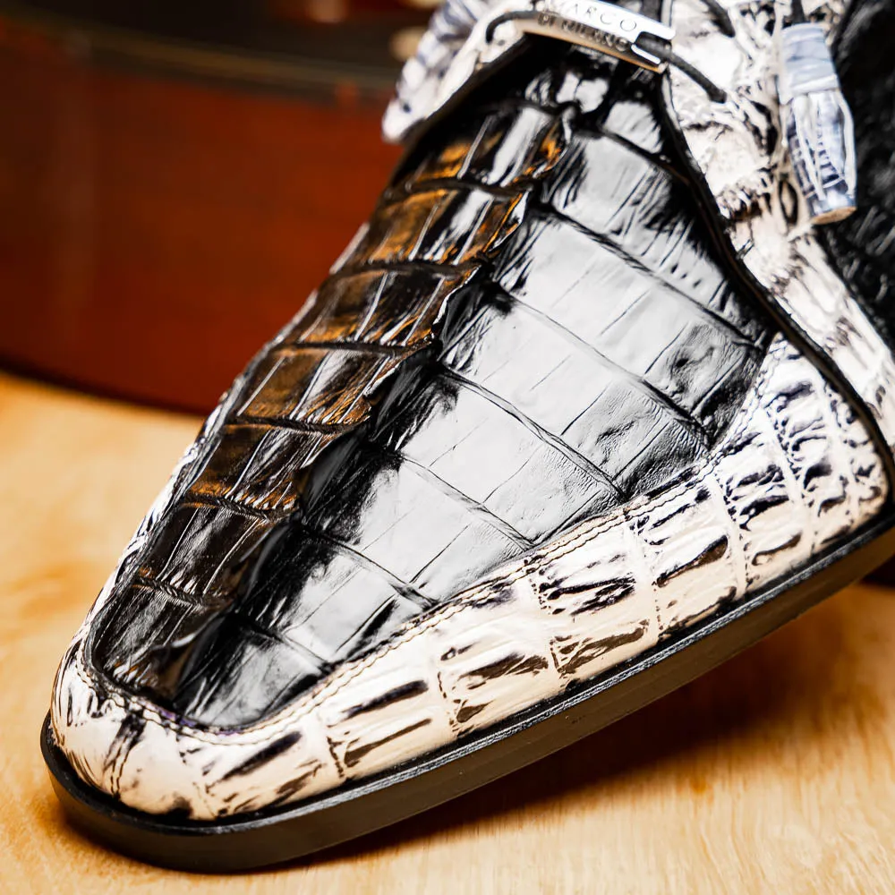 Marco Di Milano Caribe Black / Newspaper Caiman Crocodile Tail Dress Shoes