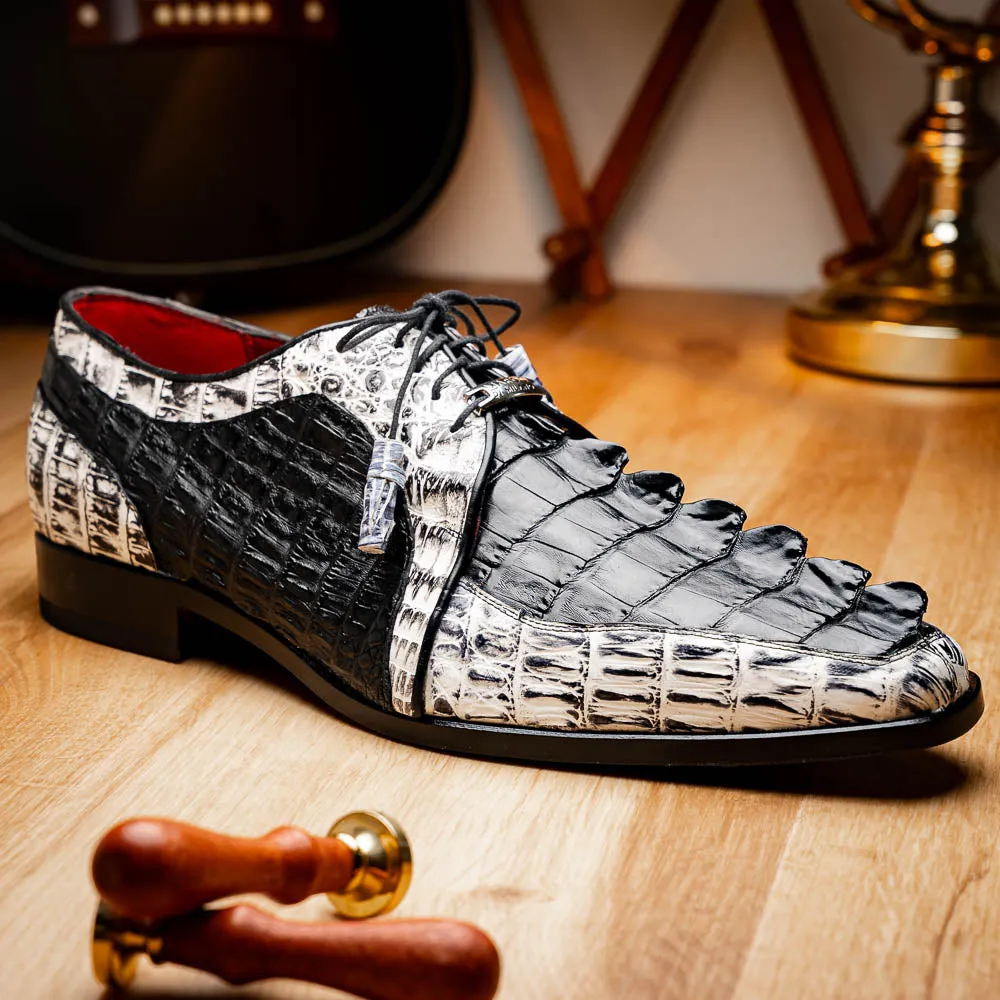 Marco Di Milano Caribe Black / Newspaper Caiman Crocodile Tail Dress Shoes