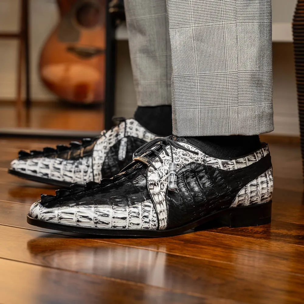 Marco Di Milano Caribe Black / Newspaper Caiman Crocodile Tail Dress Shoes