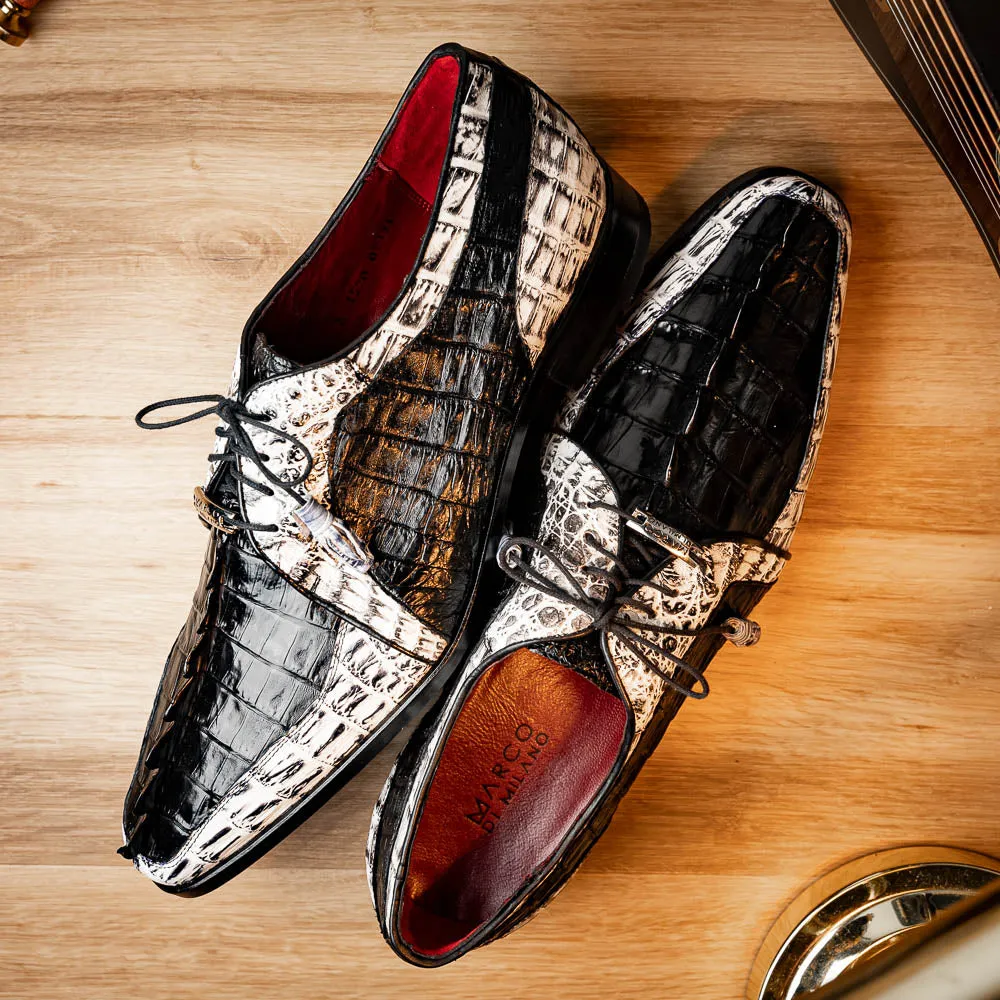 Marco Di Milano Caribe Black / Newspaper Caiman Crocodile Tail Dress Shoes
