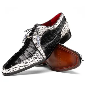Marco Di Milano Caribe Black / Newspaper Caiman Crocodile Tail Dress Shoes